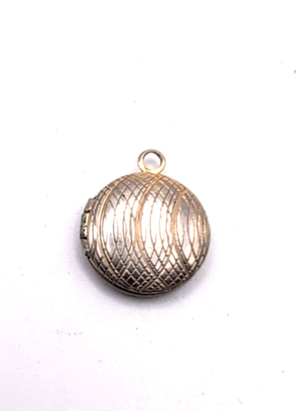 Tiny 1/2" Antique Vintage Locket Pendant Round Etched Front Unmarked Tarnish GUC